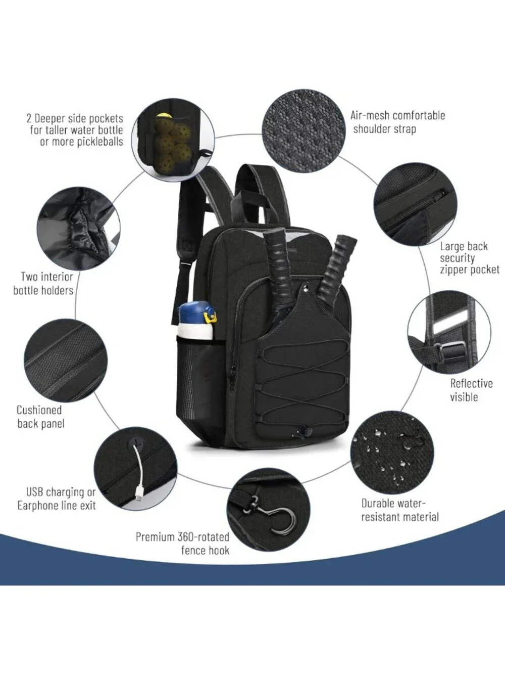 Versatile Pickleball Backpack - Large Capacity Sling Bag with Ventilated Racket